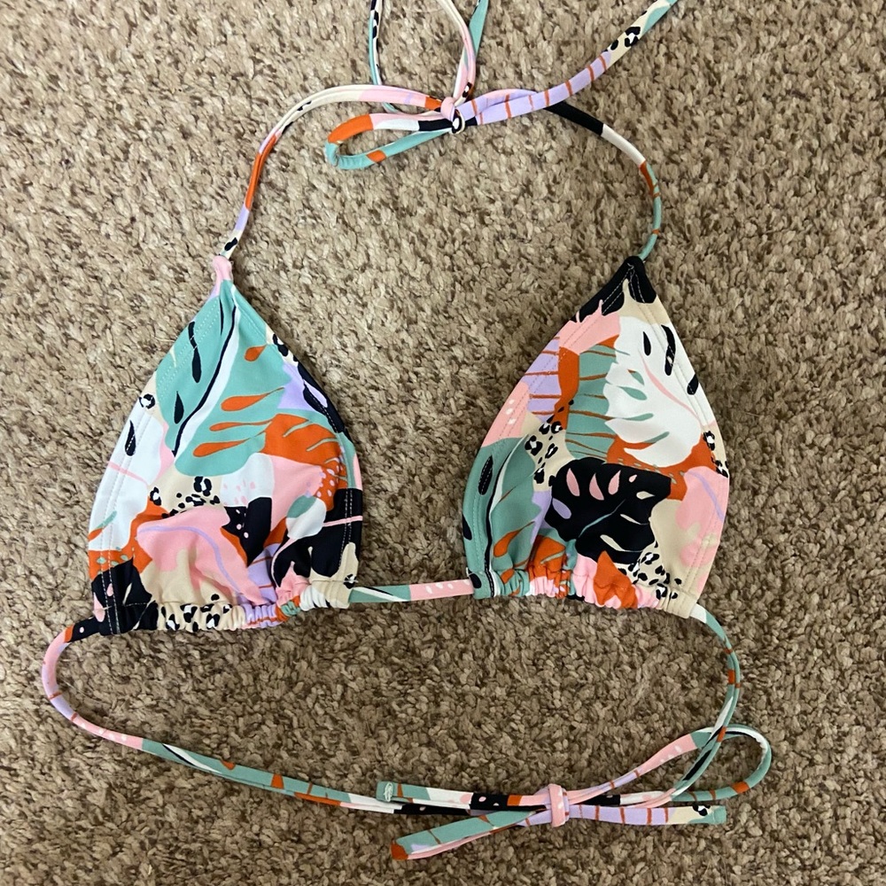 Multi color tropical print bikini top